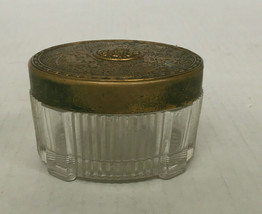 Vintage Hollywood regency style vanity dressing glass jar with metal lid - $21.08