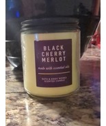 BATH &amp; BODY WORKS BLACK CHERRY MERLOT 1 WICK CANDLE W/ESSENTIAL OIL WHIT... - $19.50 CAD