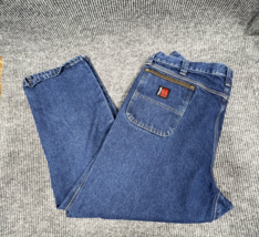 Wrangler Riggs Workwear Pants Mens 42x32 Blue Jeans Denim Carpenter Stra... - $36.69