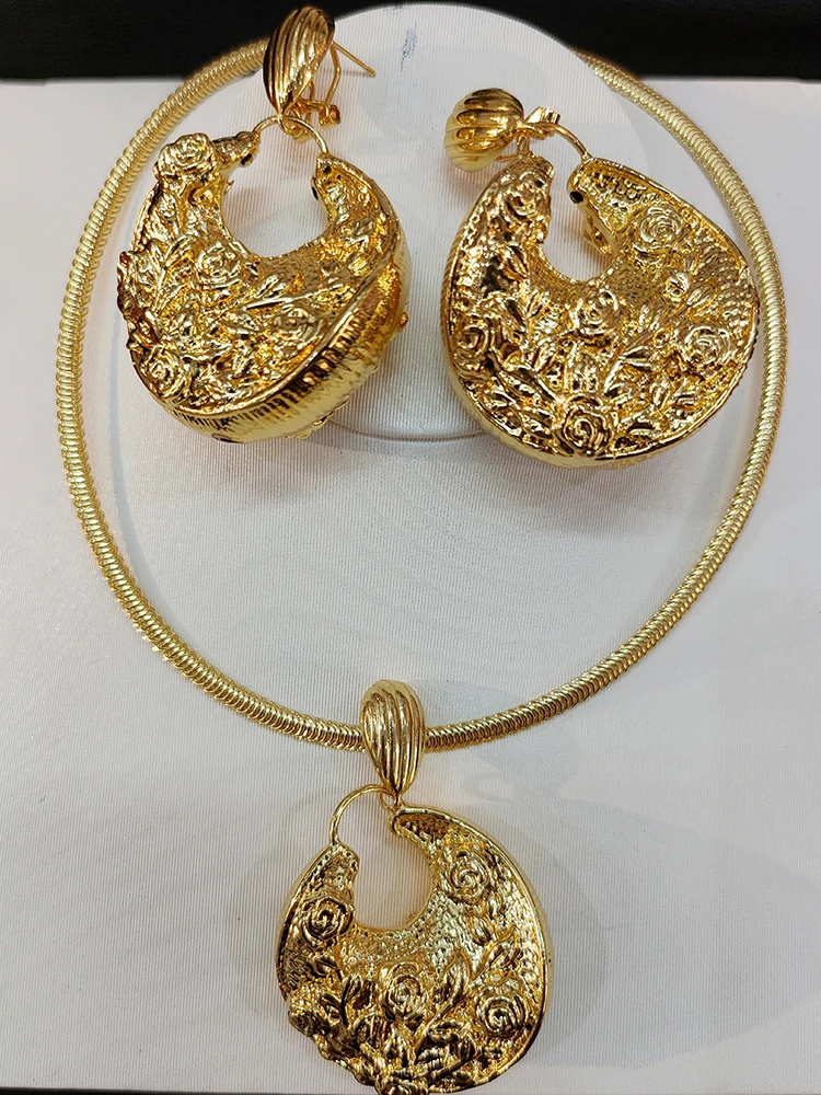 Trend Jewelry Set For Women Dubai Gold Plated Necklace Earrings Pendant  Geometr - £43.45 GBP