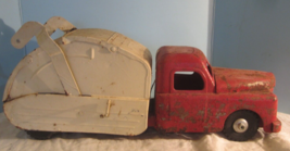 VINTAGE RED STRUCTO WHITE GARBAGE HAUL TRUCK PRESSED STEEL RUSTED - $108.00