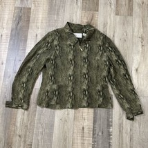 Dana Buchman size 14 Petite Zip Jacket Top 100% silk green animal print - £17.69 GBP