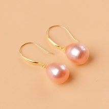 Natural freshwater Pearl Drop Earrings Fine Jewelry  Yellow Gold Au750 8-9Pink P - £58.15 GBP
