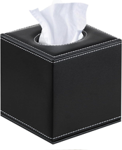 Tissue Box Cover Leather Black Square Napkin Holder Pumping Paper Case Dispenser - £15.90 GBP