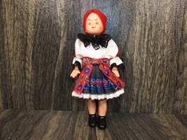 Vintage 1960&#39;s Czechoslovakian Slovakia National Folk Costume Rubber Doll 8” - £11.60 GBP