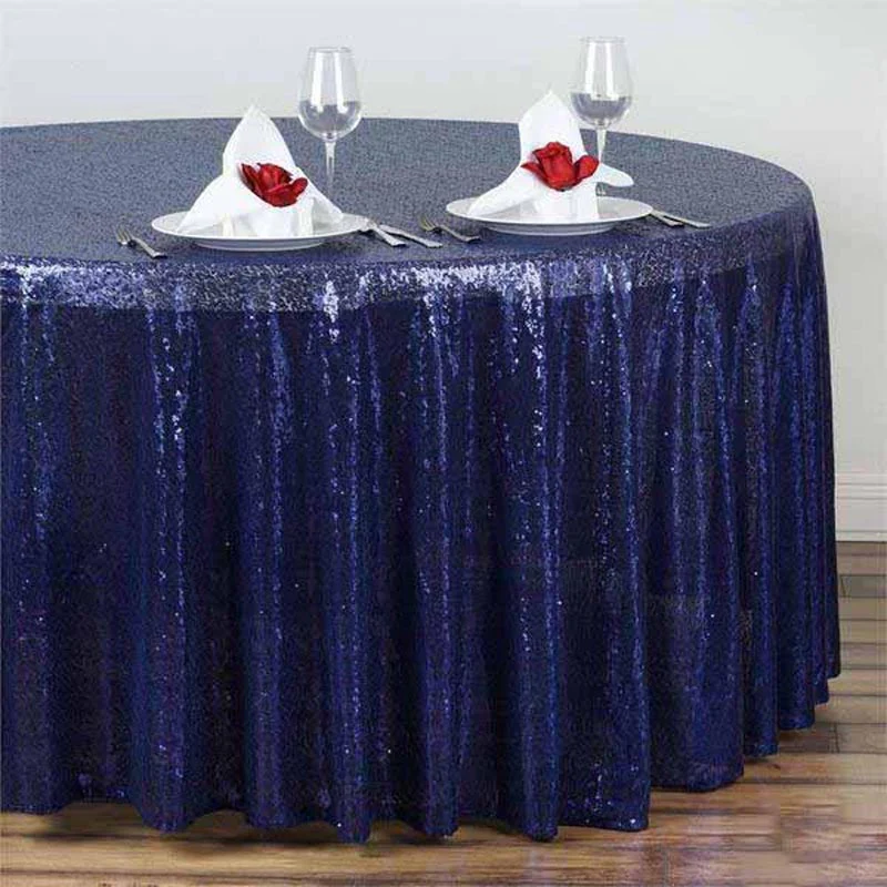 Navy Blue - 108&quot; Tablecloths Round Luxury Collection Duchess Sequin Party - £84.15 GBP