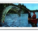 Comic Exaggeration Fishing Lots of Excitement Here UNP Linen Postcard W22 - $2.92