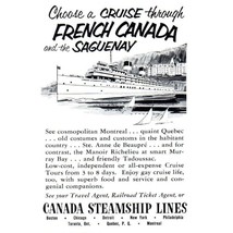 1953 Canada Steamship Lines Cruise Tours Vintage Print Ad Saguenay Quebec Art - £8.48 GBP