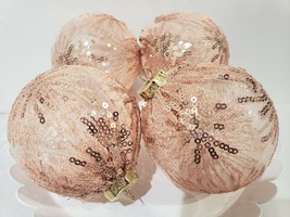Shabby Chic Pink Rose Gold Blush Sequins 3.5&quot; Christmas Plastic Ornaments Decor - £21.54 GBP