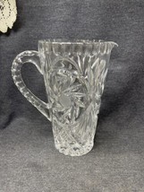 Crystal Water Pitcher 8 3/8” Tall Glass Cut Thumbprint Edge Starburst Or... - £15.07 GBP