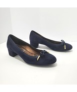 AGL Women&#39;s Kristin Block Heel Navy Suede Pumps with Bow Gold Accents Si... - $37.38