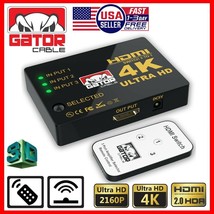 4K HDMI 2.0 Cable Splitter Switcher Box Hub IR Remote Control 3X1 Power 3 to 1 - £7.69 GBP