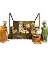 Homco, Inc. Porcelain Nativity Set 9 pc Complete 5599 + 5100AC manger no... - $106.12