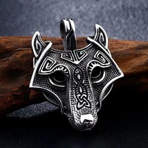 Mens Celtic Fenrir Wolf Head Pendant Necklace Punk Rock Biker Jewelry Chain 24&quot; - £9.58 GBP