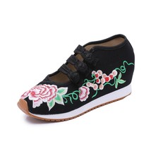 Flower Embroidered Women&#39;s Platforms Travel Shoes 5cm hidden platforms Ladies Ca - £23.76 GBP