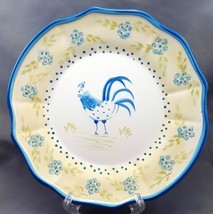 Martha Stewart Blue Rooster Salad Plate Yellow Scalloped Rim 9&quot; Stoneware - $12.80