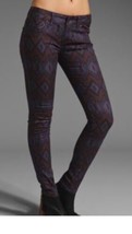 Free People Women&#39;s Jeans Deep Plum Aztec Print Stretch Skinny Size 26 X 31 NWT - £38.77 GBP
