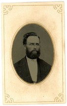 Circa 1860&#39;S Cdv Cartouche Hand Tinted Tintype Rugged Man With Beard In Suit - £12.63 GBP