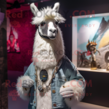 Silver Llama mascot costume character dressed with a T-Shirt and Earrings - $1,259.00