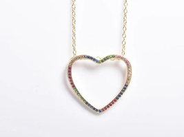 ADIRFINE 925 Sterling Silver Rainbow Cubic Zirconia Open Heart Pendant Necklace - £47.44 GBP