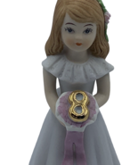 Enesco Growing Up 8th Birthday Girl Brunette Purple Dress 1982 Vintage F... - £11.80 GBP