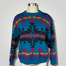 Vintage 1990s Multicolor Southwestern Pattern Sweater Blue Oversized TJC110 - $43.54