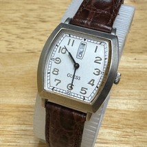 Vintage Guess Quartz Watch Women Silver Curved Bezel Day Date Leather New Batter - £19.03 GBP