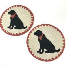 Vintage Latch Hook Round Seat Covers Set Black Dog Lab Kerchief Kitsch A... - $39.55
