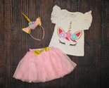 NEW Boutique Baby Girls Unicorn Shirt Tutu Headband Outfit Set 12-18 Months - $12.99