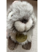 Miyoni By Aurora  Plush Mini Grey Bunny Rabbitwith Bow and Tag  8.25 inches - £8.01 GBP