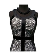 Cache Black Lace White Texture Stretch Dress Lined Cut In Sleeve Satin N... - $108.32 CAD