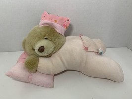 Plushland pink plush vintage sleeping teddy bear pillow pajamas polka dots 2000 - £11.67 GBP