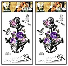 Tattoos 2 Sheets Beautiful Purple Rose flowers Dove anchor Temporary Tattoos Sti - £16.73 GBP