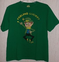 EXCELLENT MENS Lucky Charms &quot;FEELING LUCKY?&quot; GREEN NOVELTY T-SHIRT SIZE L - $18.65