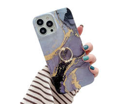 Anymob iPhone Case Purple Gray Gradient Glitter Marble Pattern Ring Holder Stand - £19.29 GBP