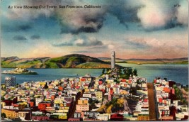 California San Francisco Air View Lillie Hitchcock Colt Tower 1930-1945 Postcard - £5.89 GBP