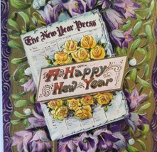 New Years Postcard Purple Green Floral Newspaper Series 2166 Stockton CA 1911 - £11.98 GBP