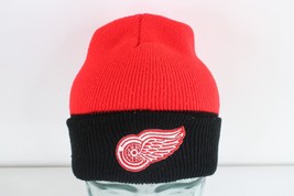 Vtg 90s Color Block Winged Wheel Detroit Red Wings Hockey Knit Winter Beanie Hat - £27.65 GBP