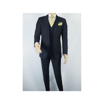 Men Suit BERLUSCONI Turkey 100% Italian Wool Super 180's Vested #Ber17 Navy Blue image 2