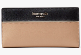 Kate Spade Morgan Slim Bifold Wallet Beige Black Leather K7217 NWT $148 FS - £54.47 GBP