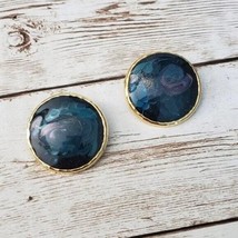 Vintage Clip On Earrings - Galaxy Blue/Purple Circle Statement - £12.01 GBP