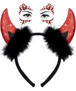  Devil Horns Headband with Face Jewels Devil Costume for Women Girls Hall - £16.55 GBP