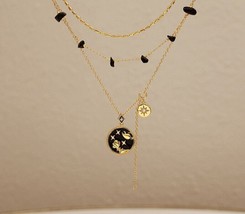 18K Gold Onyx Stone Twin Set Necklaces - black,bold, stylish, vermeil, gift - £63.59 GBP