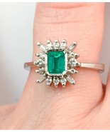 Estate 1Ct Colombian Emerald &amp; Diamond 18K White Gold Ring - £764.61 GBP