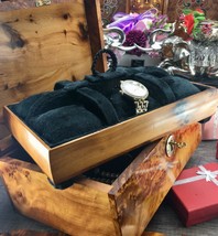 Engraved Men and women Black velvet thuya wooden watch holder box gift f... - £250.26 GBP