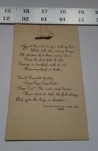 Trading Card Poem Naming Cape Cod 1602 Gosnold Fishing Ship Sketch Home Treasure - £7.46 GBP