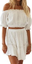 Women&#39;s Summer Two Piece Ruffle Trim Cami Hollow out Crop Top and Wrap Skirt Set - $63.16