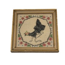 Victorian Silhouette Lady Bonnett Cross Stitch Art Framed Picture Antique Color - £59.96 GBP