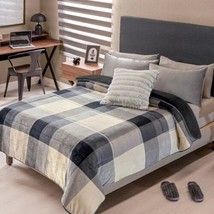 SQUARED GEOMETRIC BLANKET WITH SHERPA VERY SOFTY THICK AND WARM QUEEN SIZE - £58.14 GBP