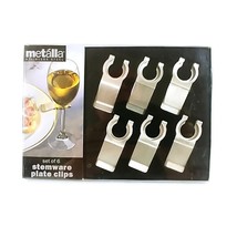 Stemware Plate Clips Set of 6 Original Box Metalla Stainless Steel Party... - £19.45 GBP